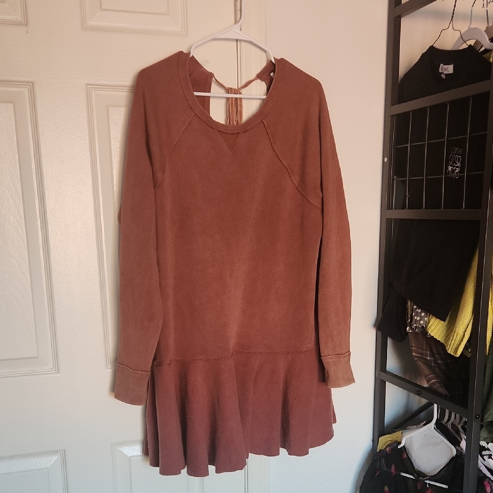 FP Movement by Free People Rust Brown Long Sleeve Tie Back Dress